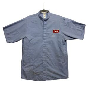 TWA Shirt Mens M Blue Vintage Aviation Uniform Patch Button-Down Workwear
